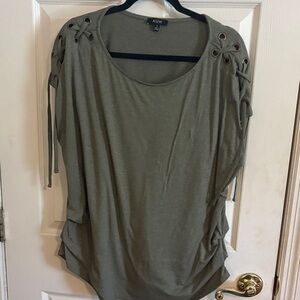 AUW Khaki Lace-Up Sleeve Women's Blouse